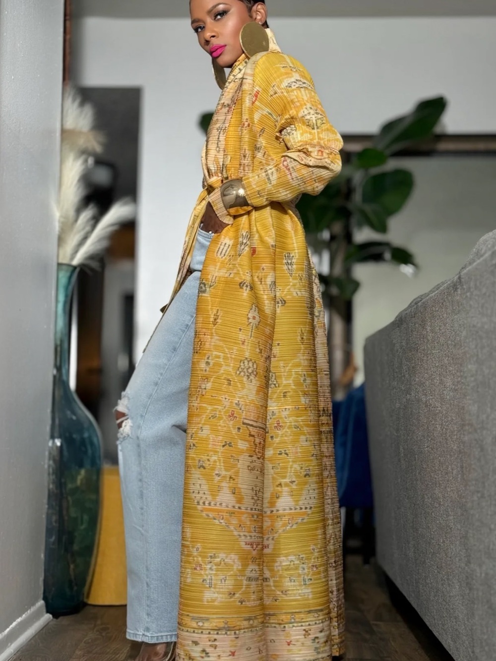 Pale Orange Floral Duster Coat
